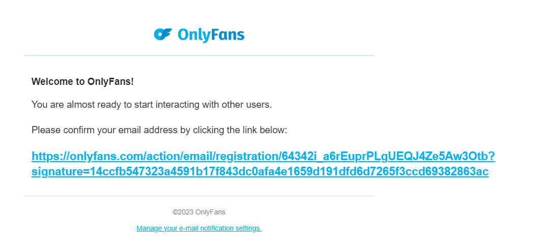 Link de confirmação de e-mail do OnlyFans