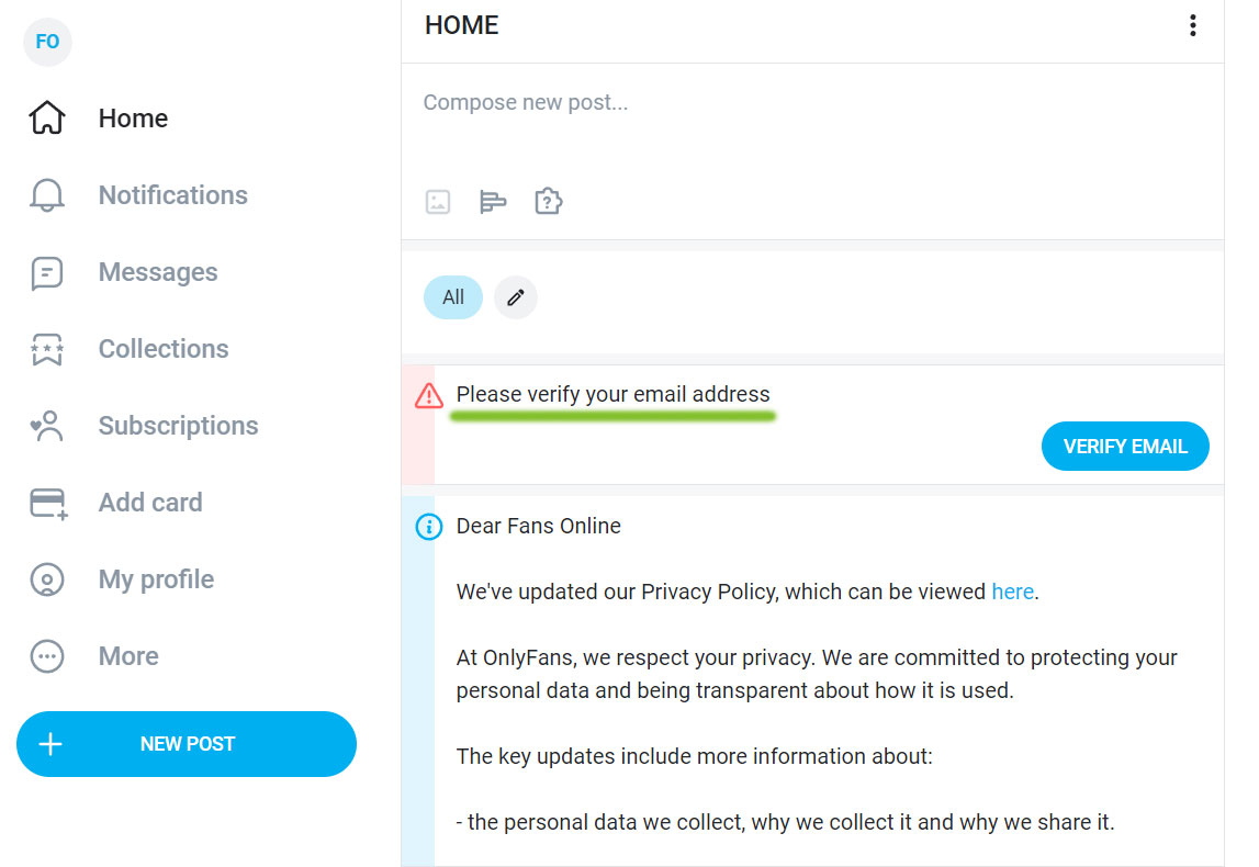 OnlyFans email verification